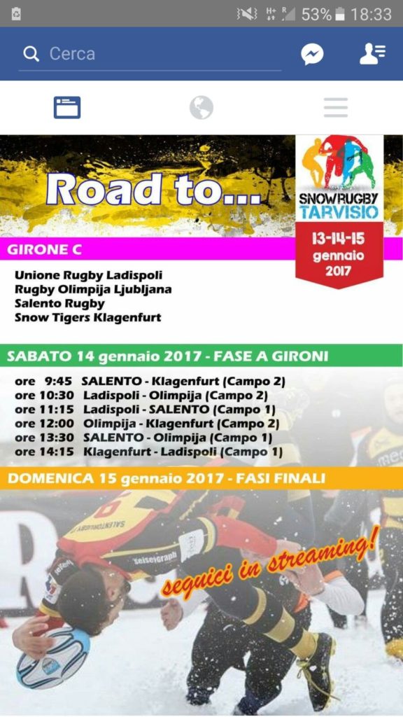 Snow Rugby Tarvisio 2017: calendario U.R.L.