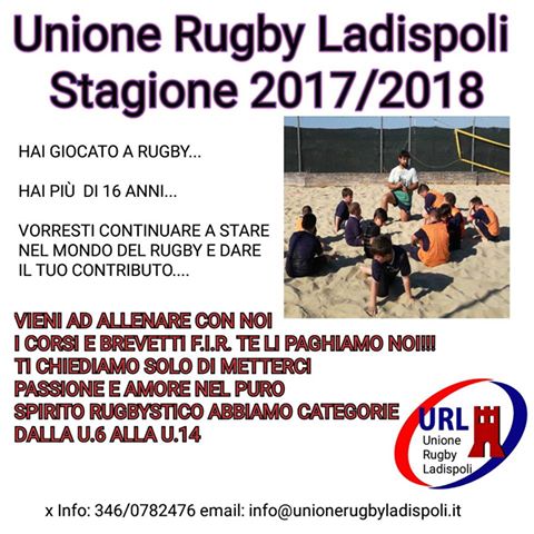 Unione Rugby Ladispoli: cercasi allenatori per la stagione sportiva 2017/2018